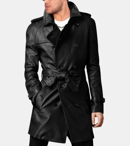 Black Vintage Style Long Men's Leather Coat