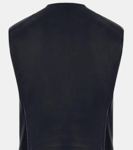 Wolfer Men's Black Leather Vest Back
