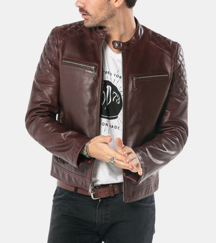Men's Brown Quilted Leather Jacket 