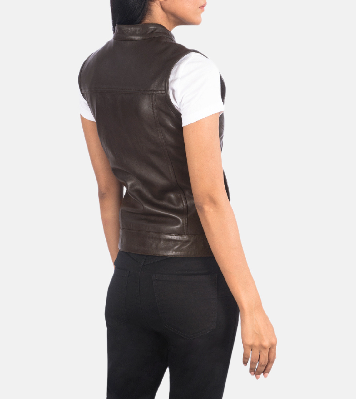 Clendy Women's Brown Leather Vest Back