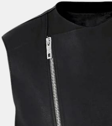 Wolfer Men's Black Leather Vest Zipper