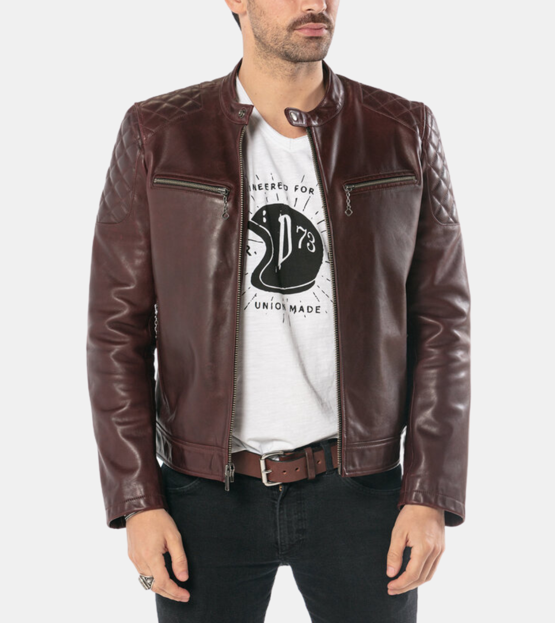  Ephraim Men's Brown Quilted Leather Jacket 