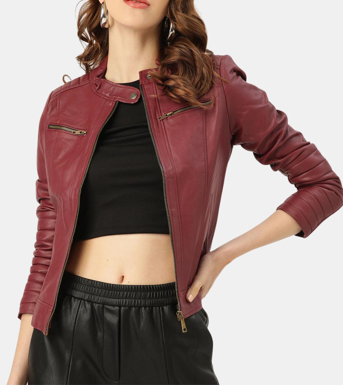  Aubrielle Women's Cherry Leather Jacket 