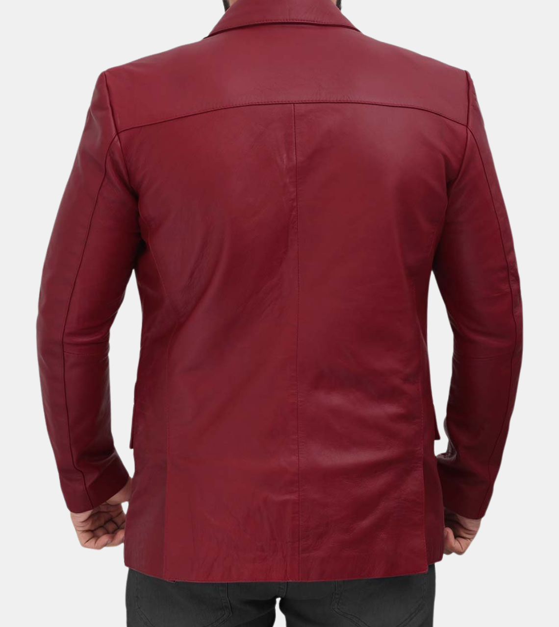 Pierce Men's Plum Red Leather Blazer Back