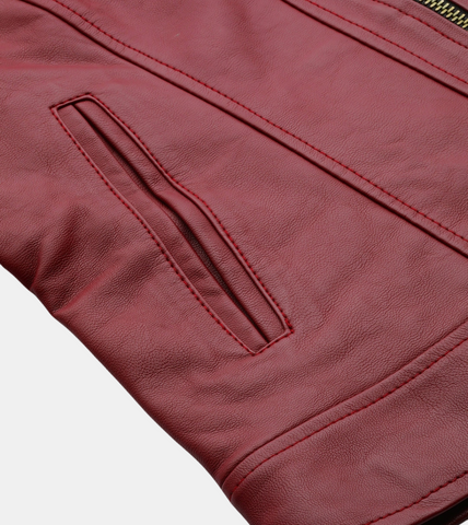  Aubrielle Women's Cherry Leather Jacket Pocket