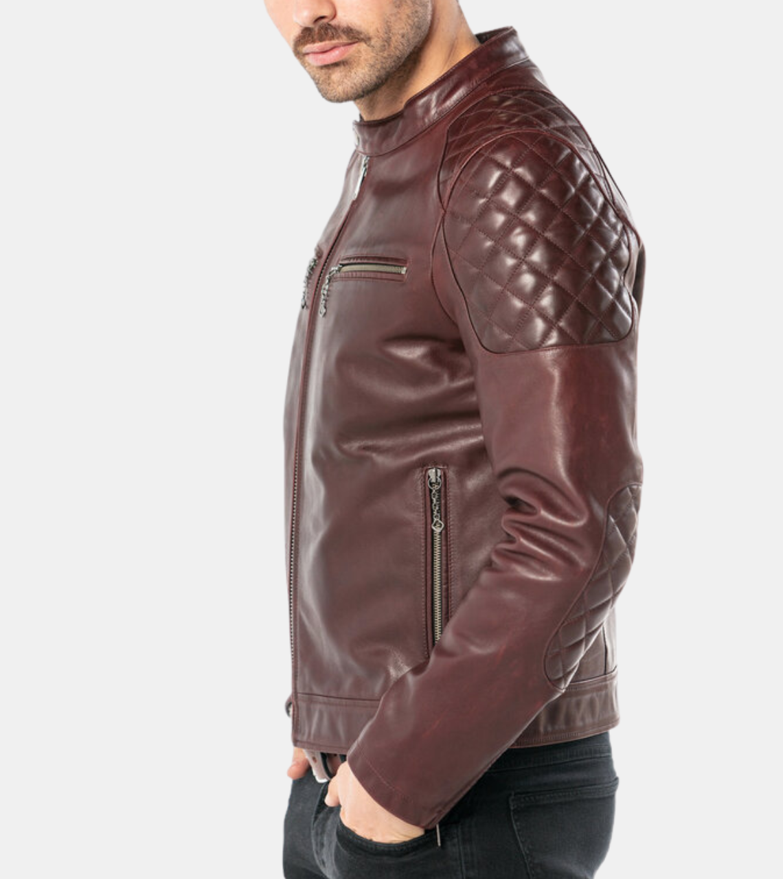  Ephraim Brown Quilted Leather Jacket For Men's 