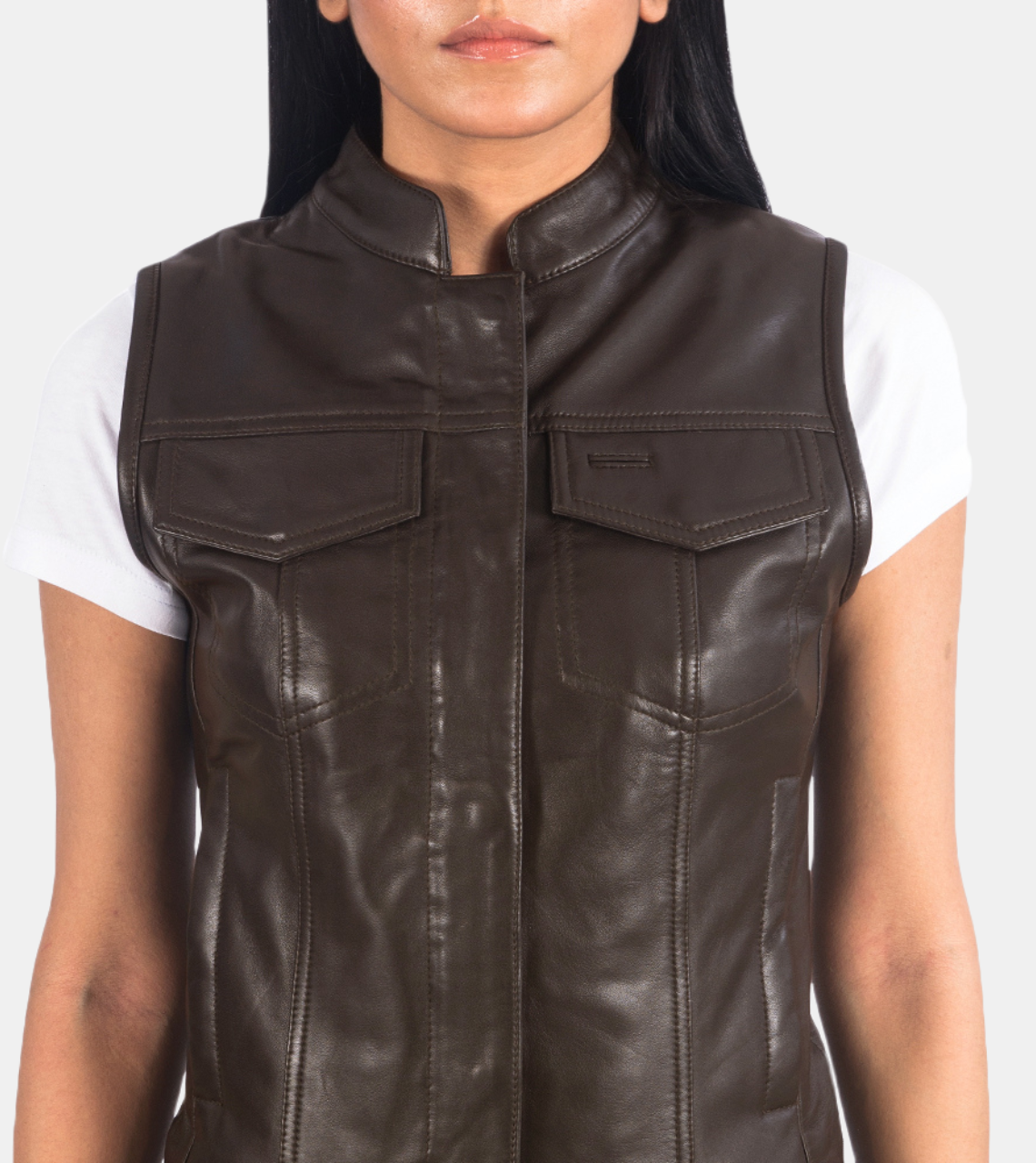 Clendy Brown Leather Vest For Women's
