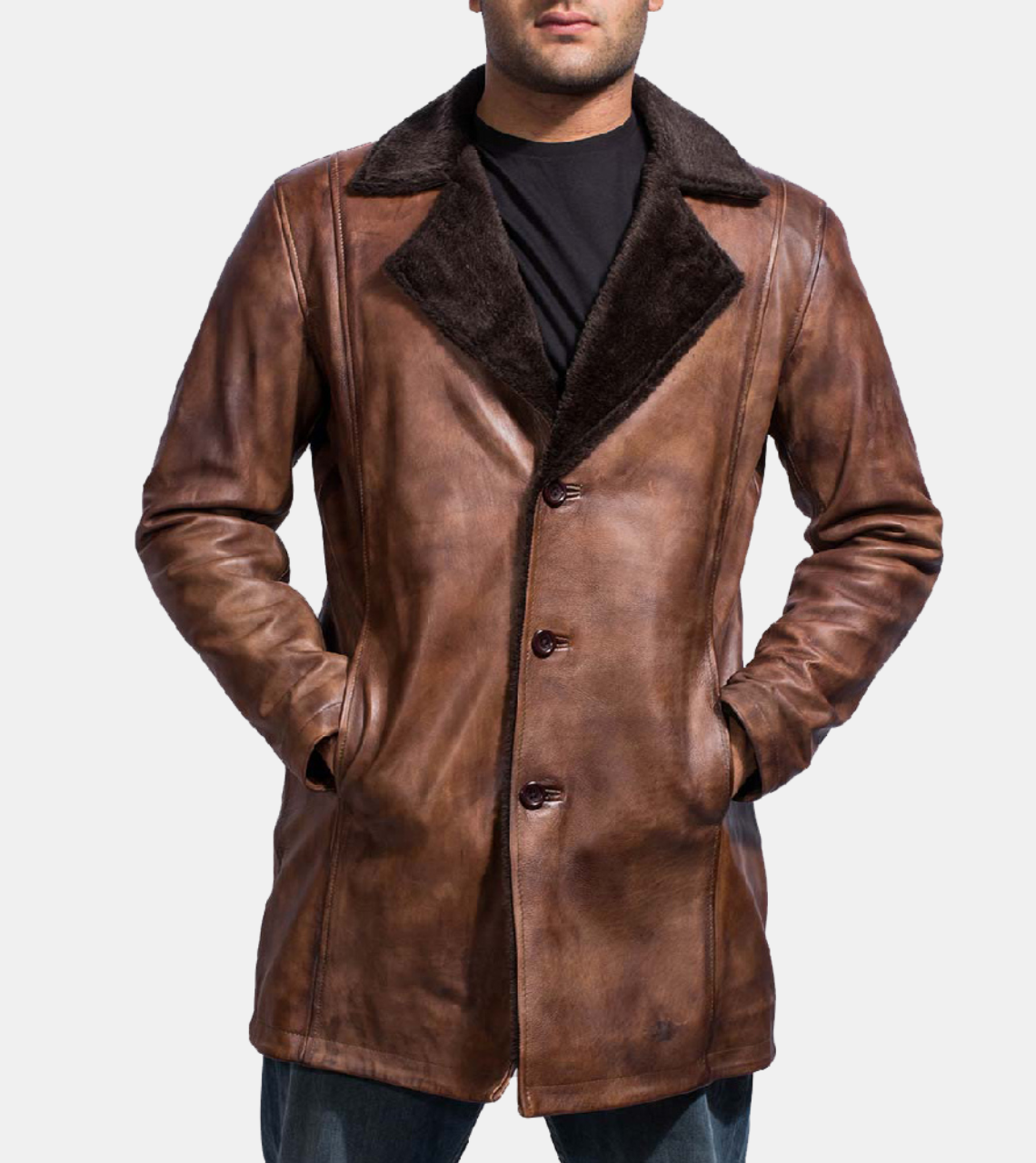 Men's Brown Shearling Leather Coat