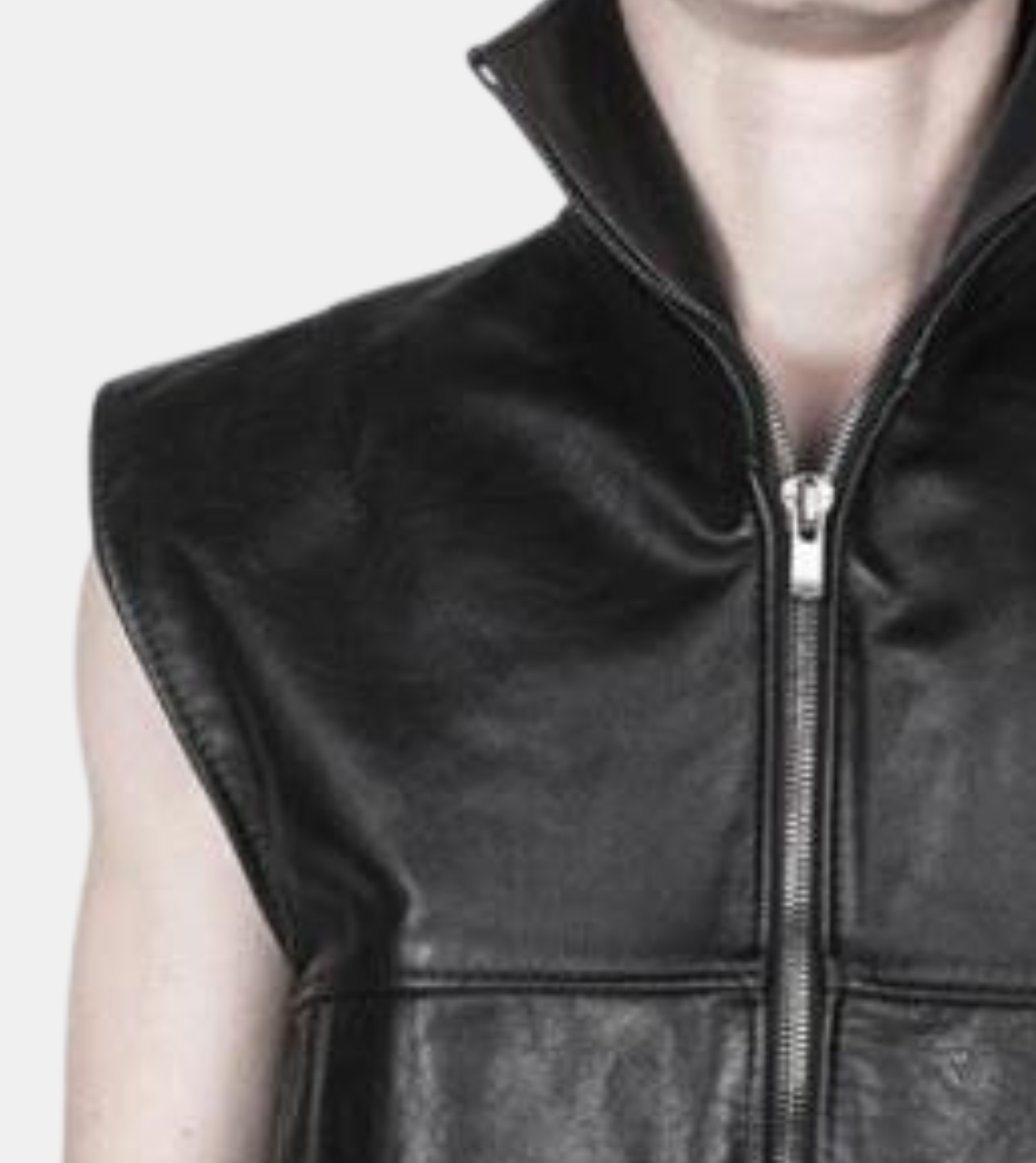 Maverick Black Leather Vest For Men's