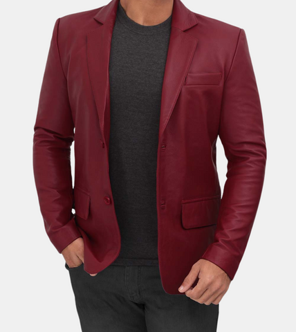  Plum Red Leather Blazer