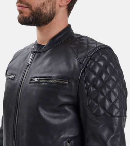  Black Quilted Leather Jacket For Men's
