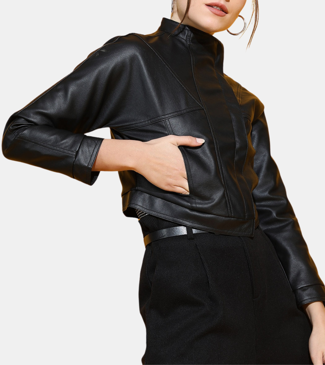 Maven Women's Black Cropped Leather Jacket