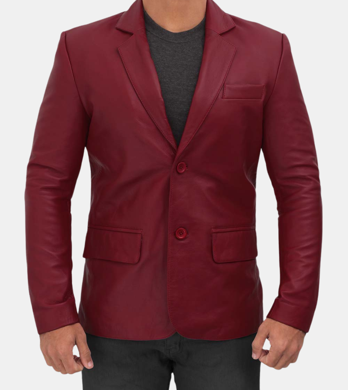 Pierce Plum Red Leather Blazer For Men's