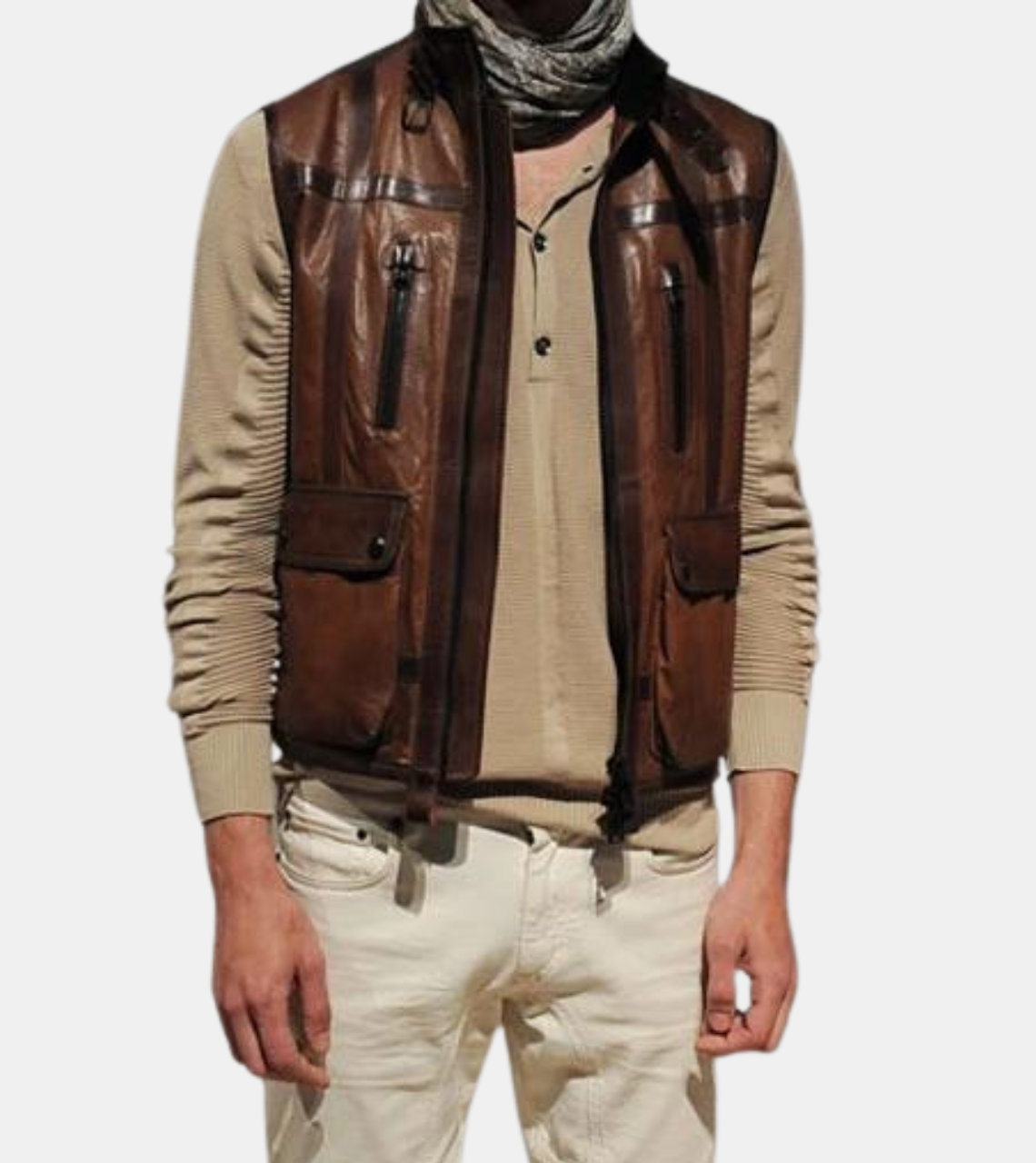  Roscode Men's Brown Leather Vest 