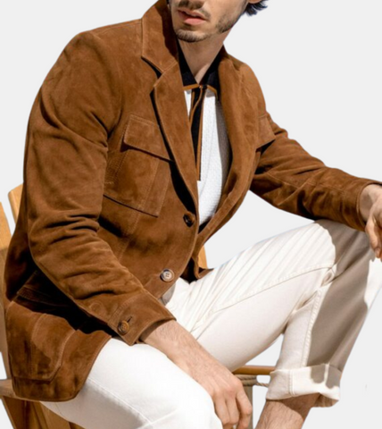  Men's Brown Suede Leather Blazer
