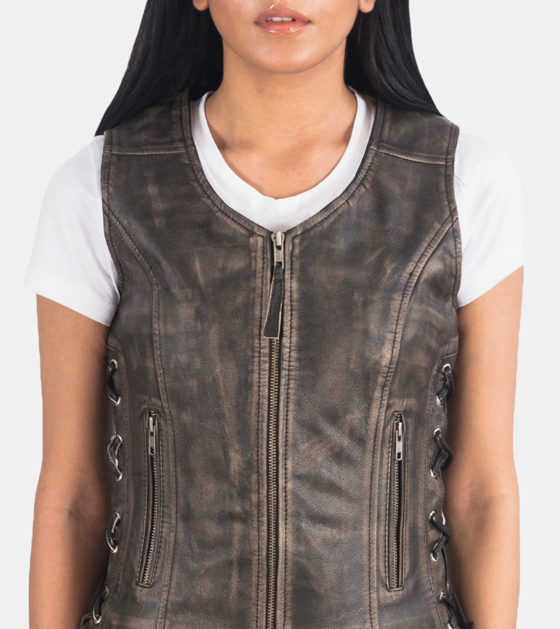 Marjerie Brown Distressed Leather Vest For Women's