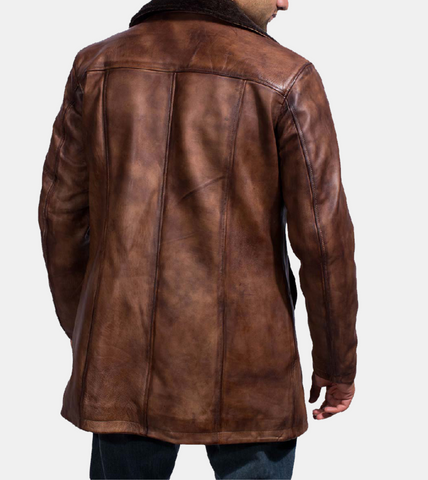 Sven Men's Brown Shearling Leather Coat Back