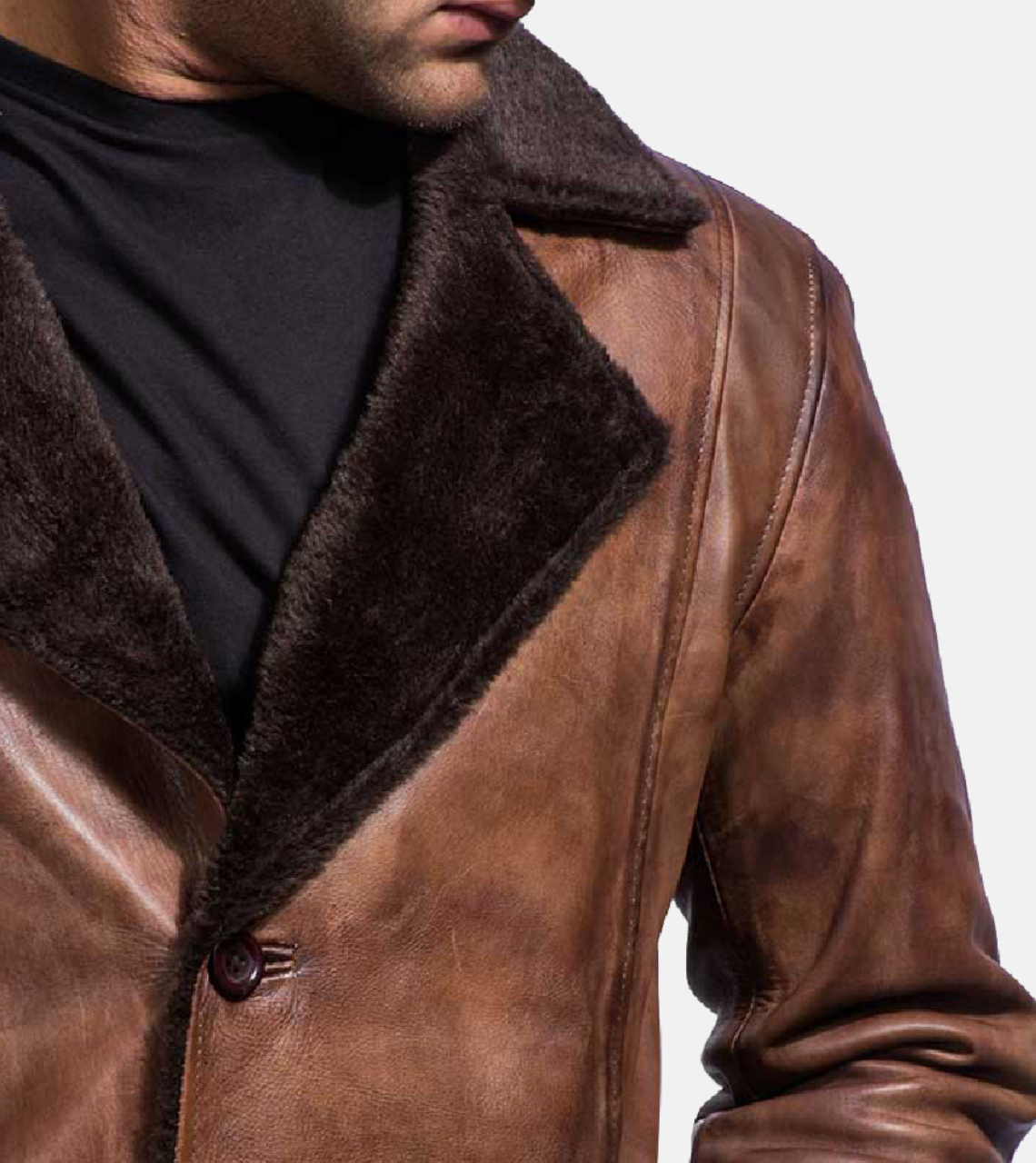 Sven Brown Shearling Leather Coat For Men's