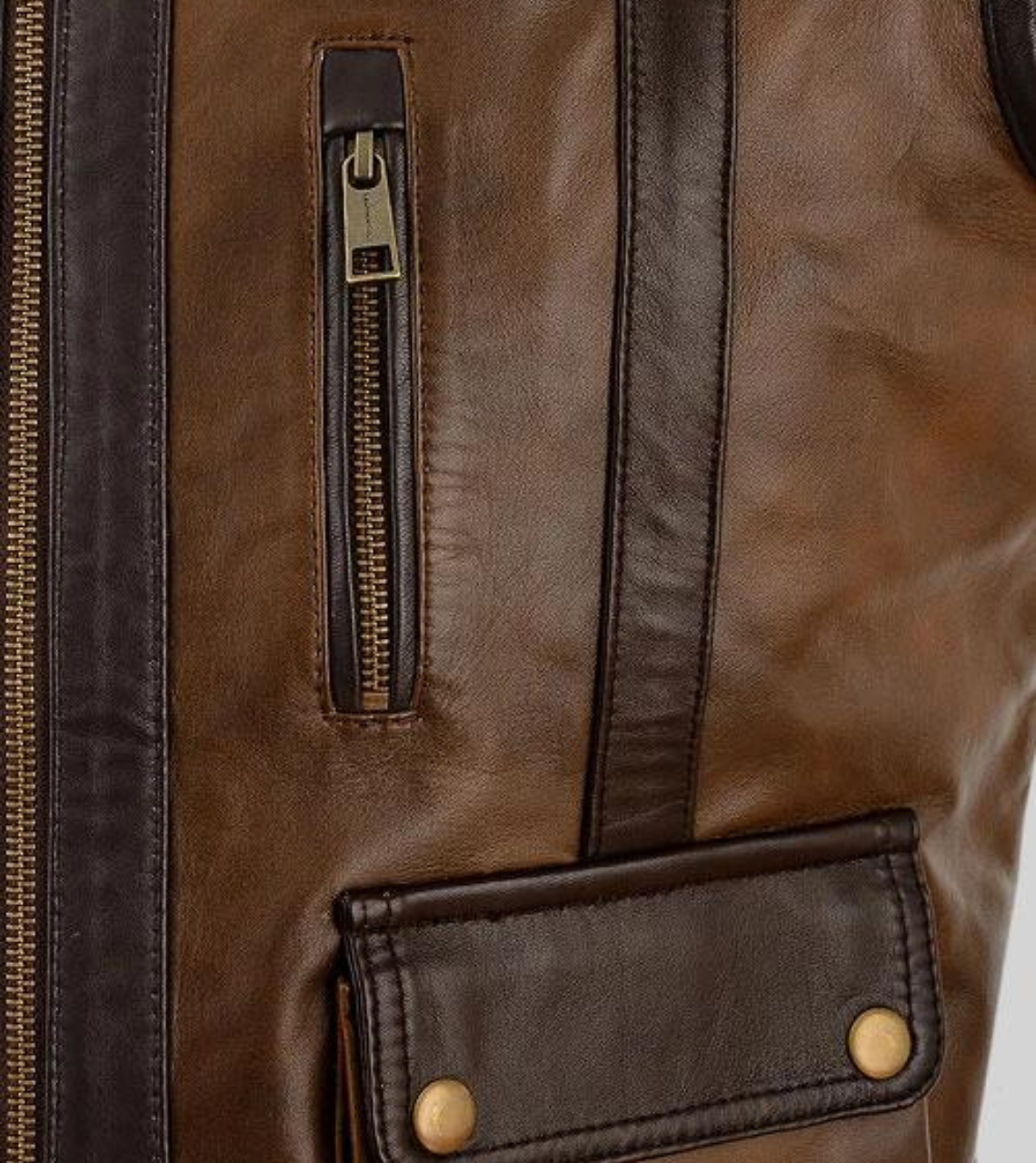  Roscode Men's Brown Leather Vest Pocket