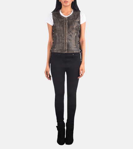 Women's Brown Distressed Leather Vest