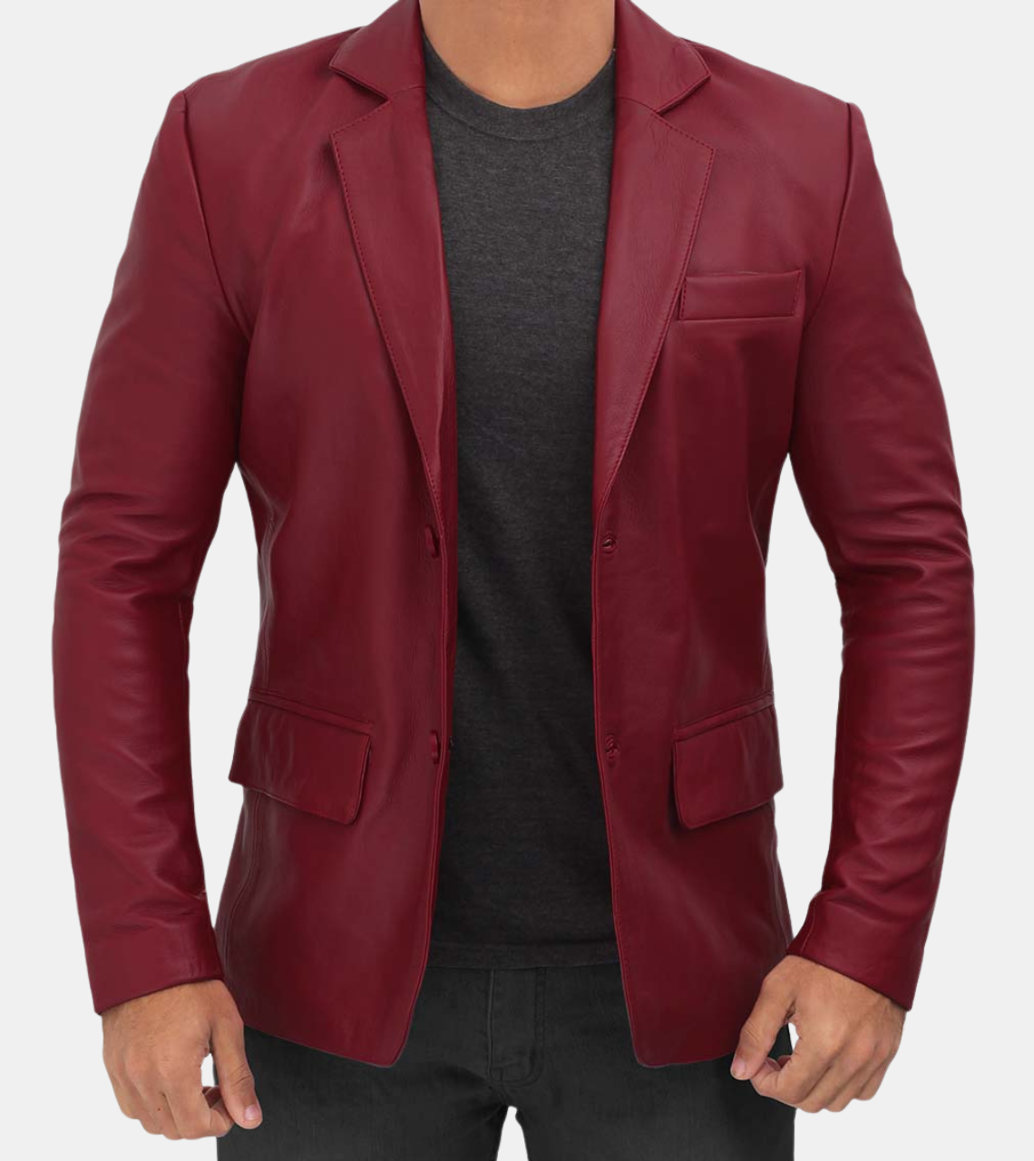 Pierce Men's Plum Red Leather Blazer