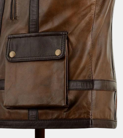  Roscode Brown Leather Vest For Men's