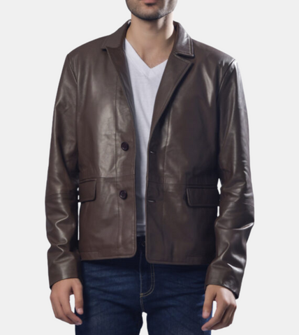 Preston Men's Chestnut Brown Leather Blazer