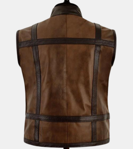  Roscode Men's Brown Leather Vest  Back