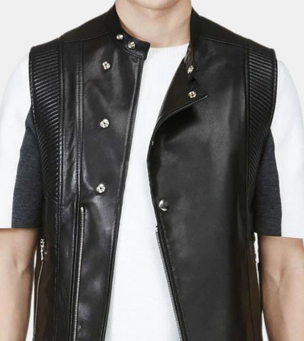 Jonquil Men's Black Leather Vest