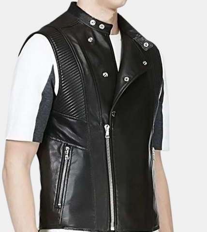  Men's Black Leather Vest