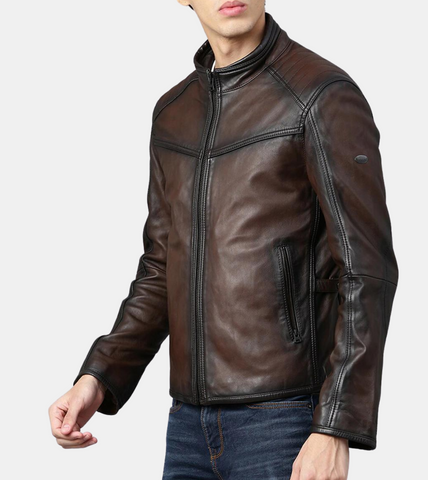 Melvin Men's Dusky Brown Leather Jacket