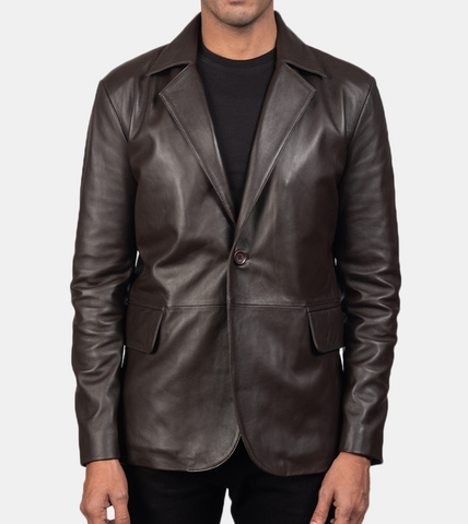 Brown Men's Leather Blazer
