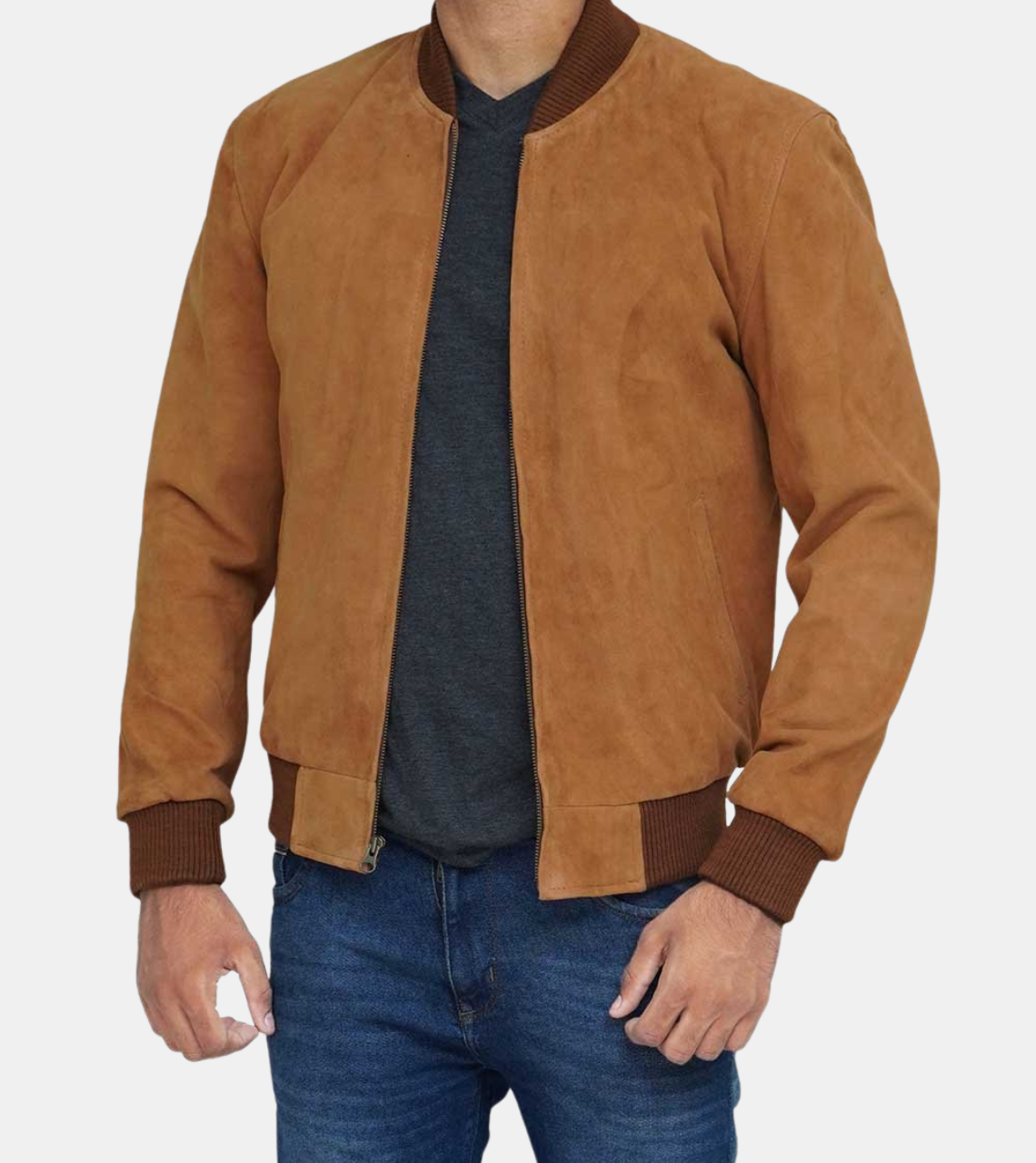  Brown Suede Bomber Leather Jacket
