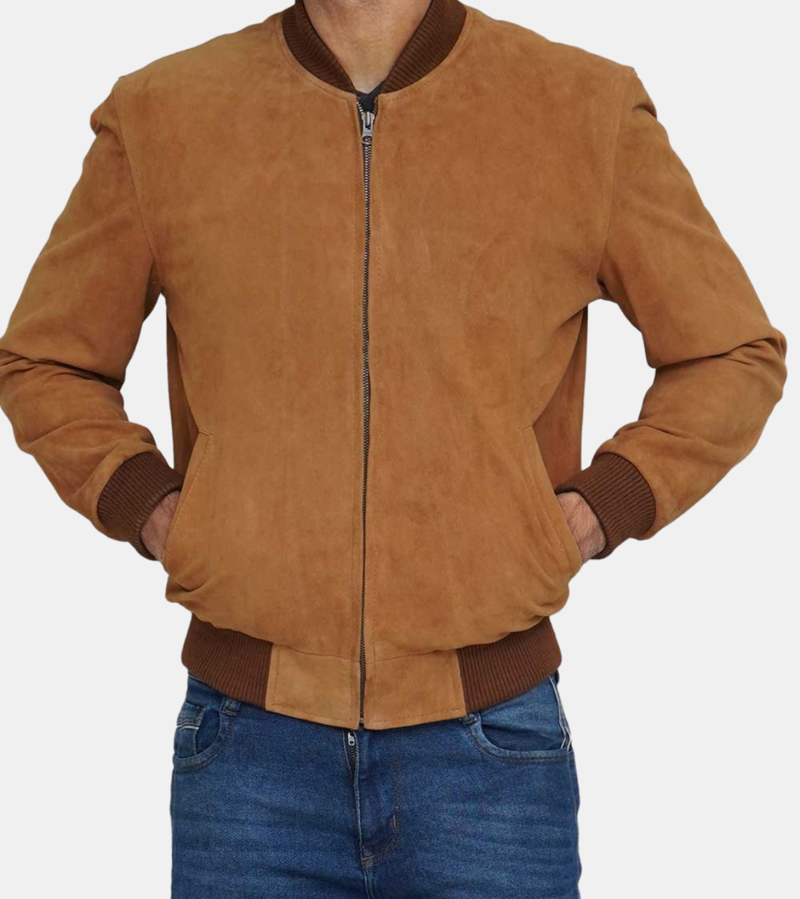 Brown Suede Bomber Leather Jacket For Men's