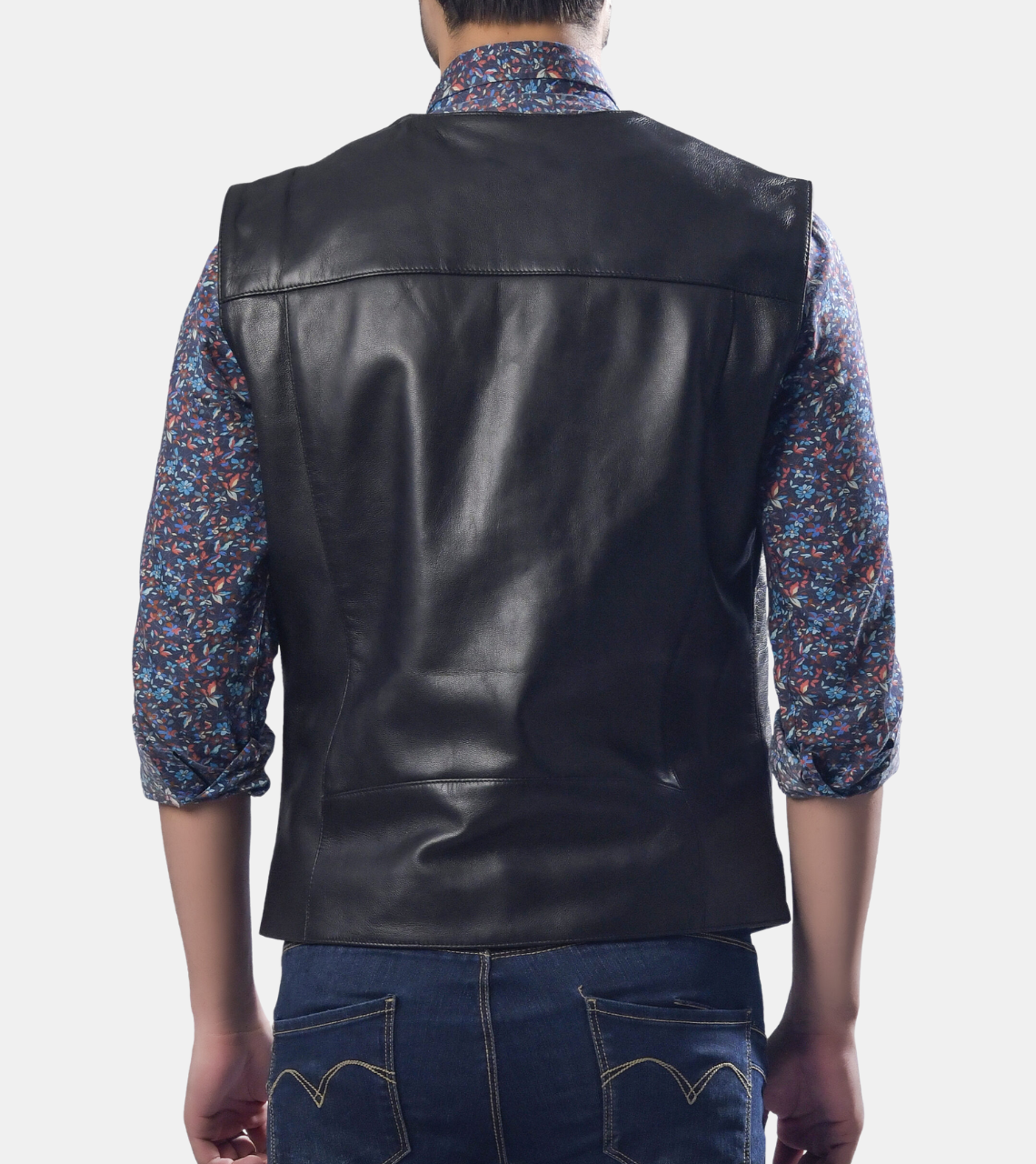  Marcel Men's Black Leather Vest Back