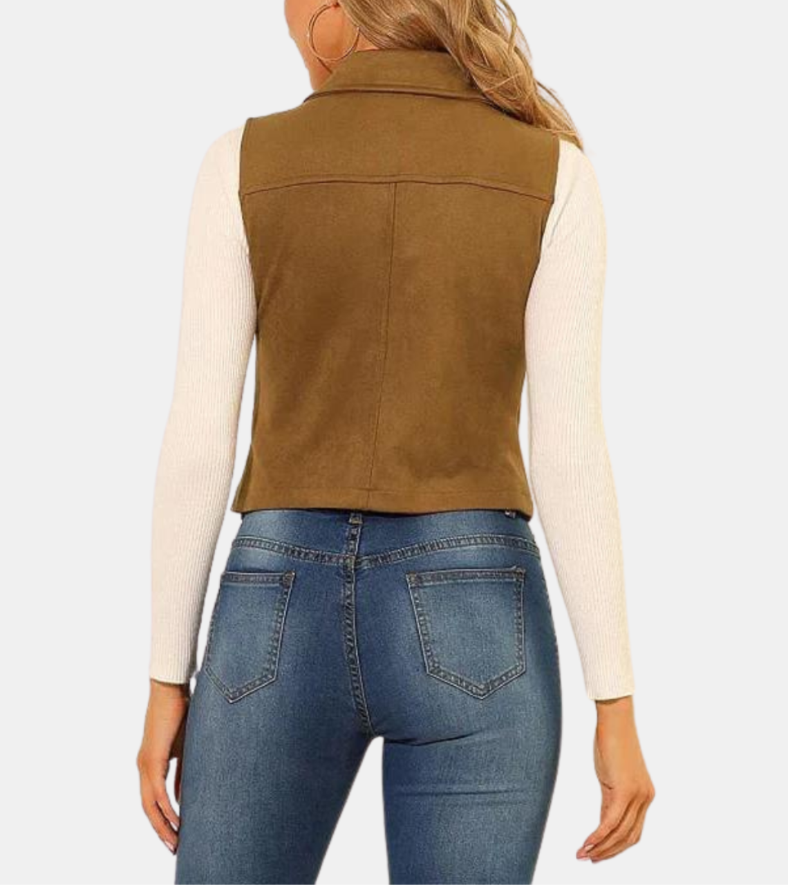 Quincy Women's Brown Suede Leather Vest Back