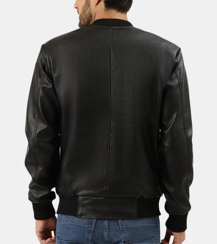 Black Bomber Leather Jacket back