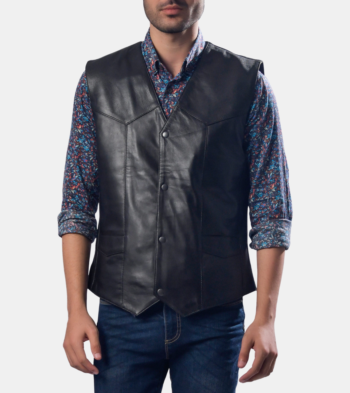  Marcel Men's Black Leather Vest 