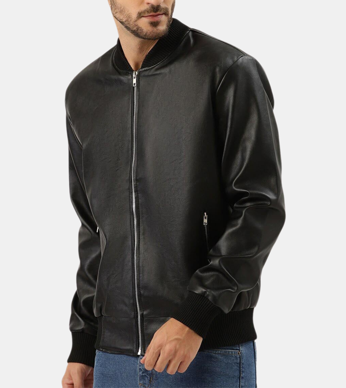 Black Bomber Leather Jacket zipper