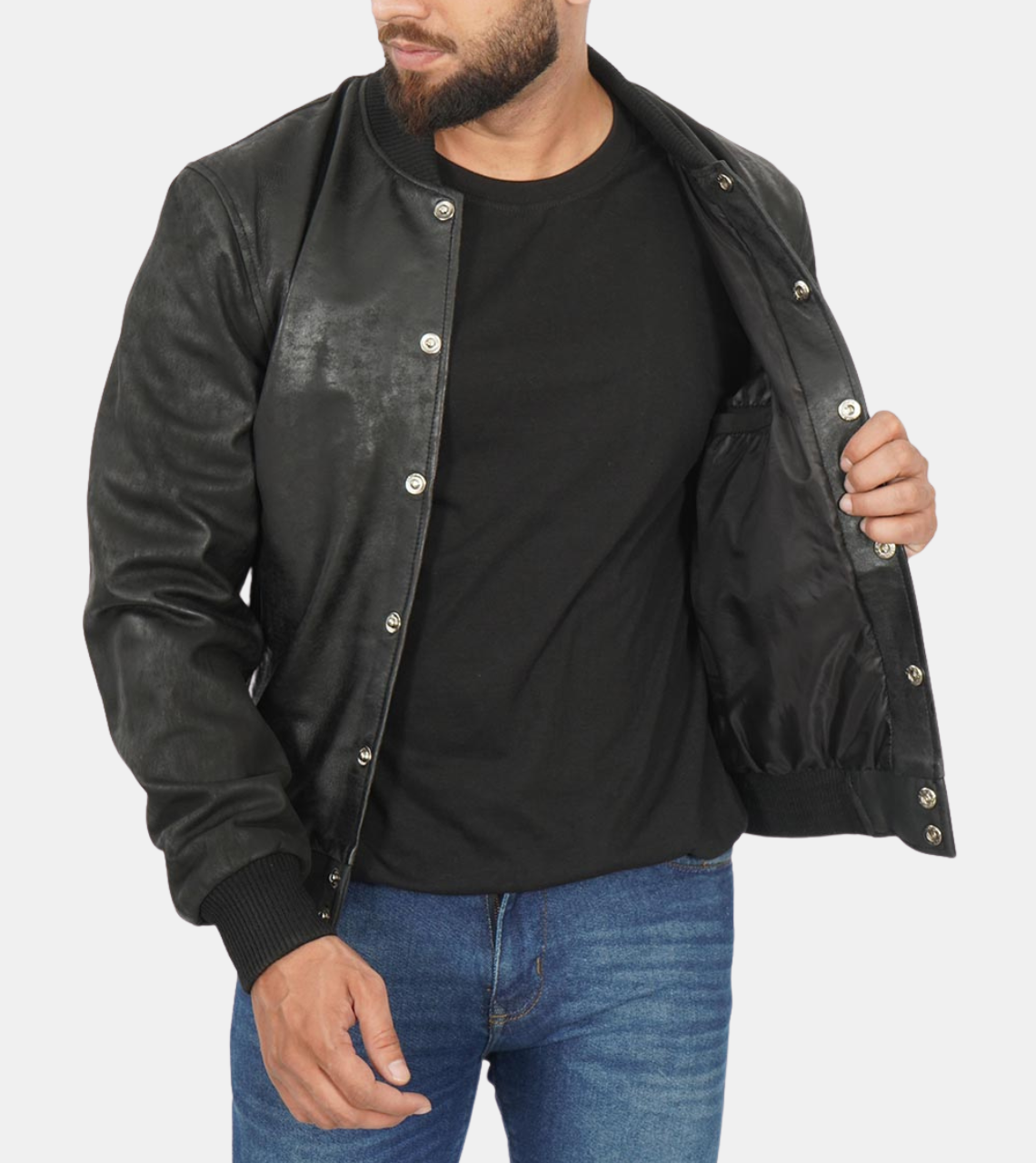 Men's Black Bomber Leather Jacket