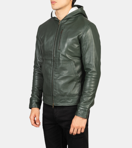 Green Hooded Leather Jacket