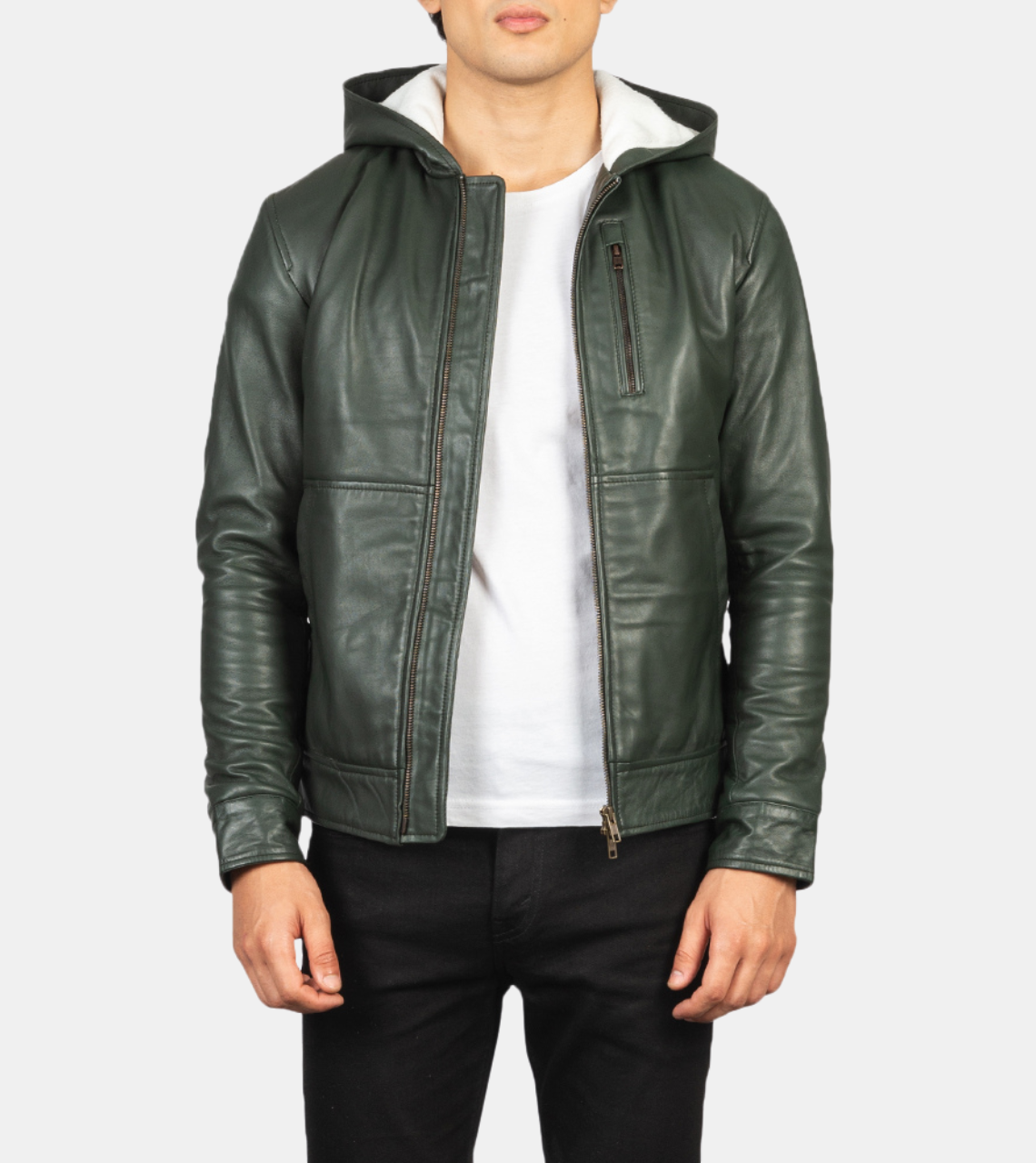 Iridess Men's Green Hooded Leather Jacket