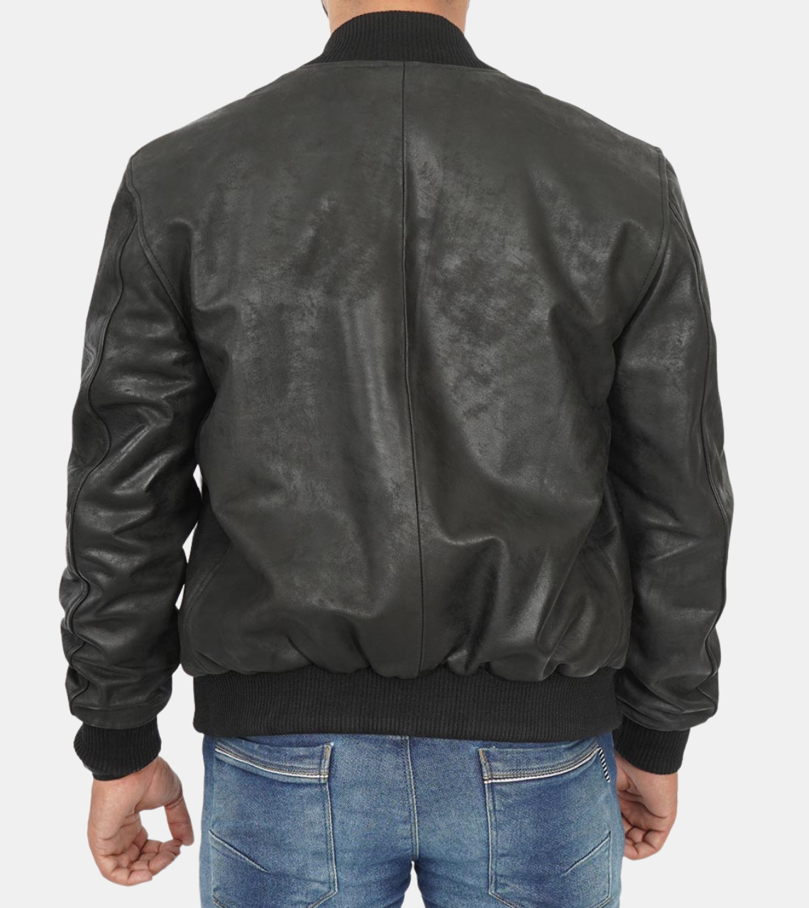 Jude Men's Black Bomber Leather Jacket Back
