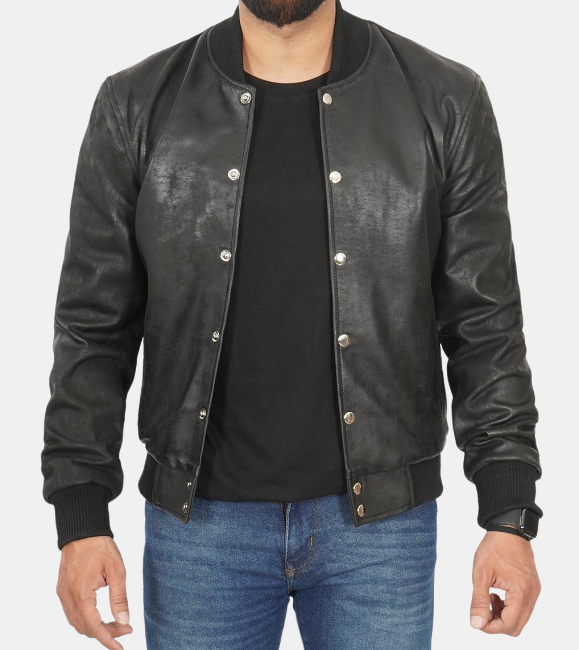 Jude Men's Black Bomber Leather Jacket