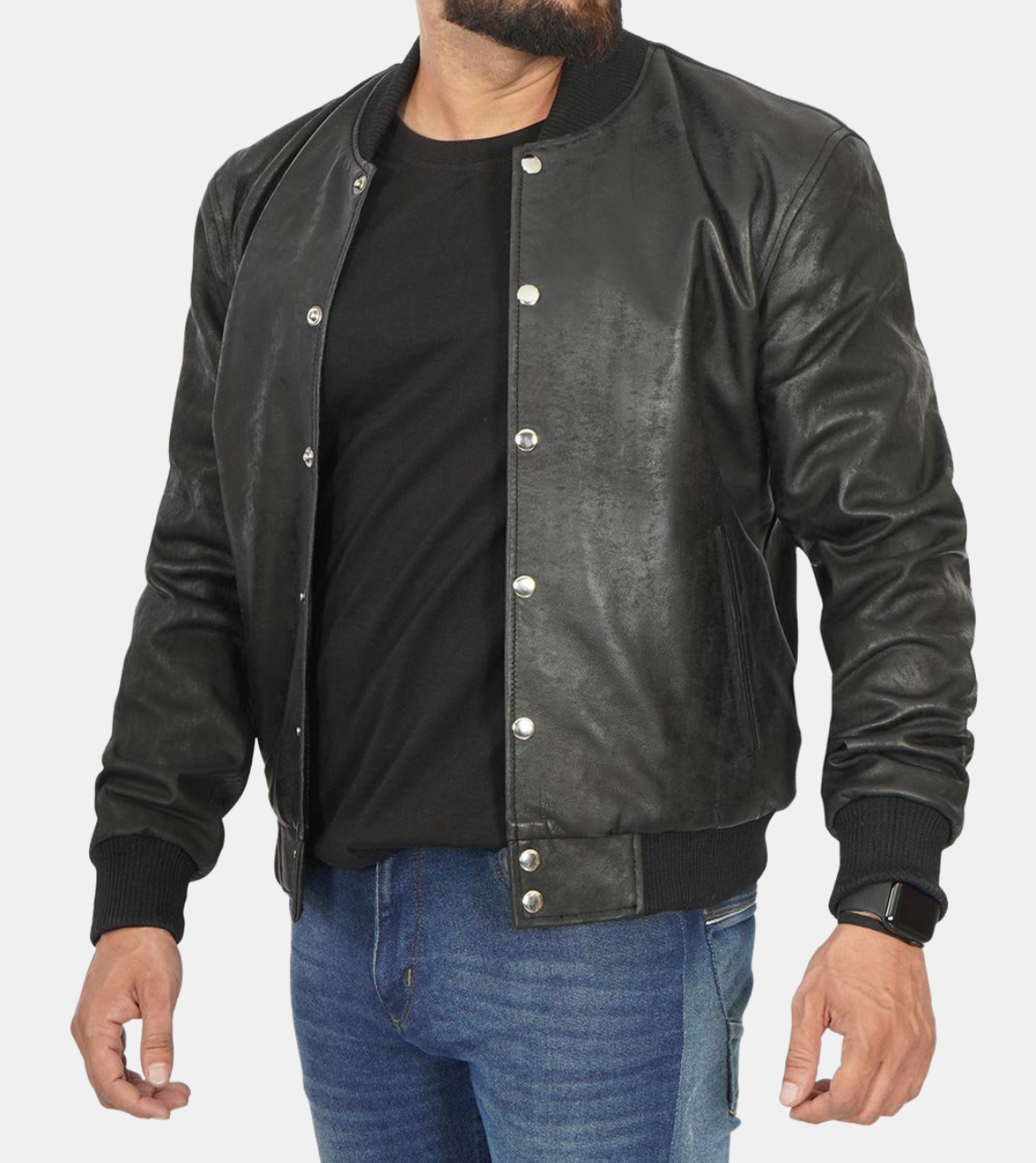  Black Bomber Leather Jacket