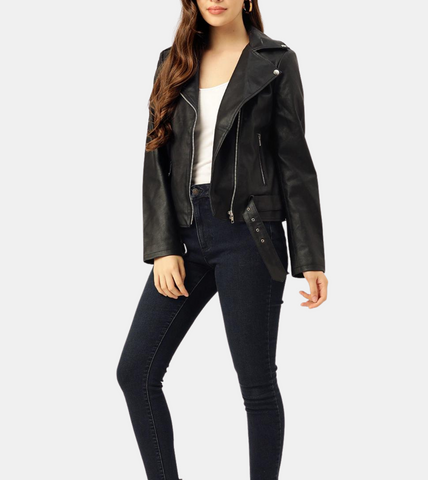 Sylvia Women's Black Biker Leather Jacket