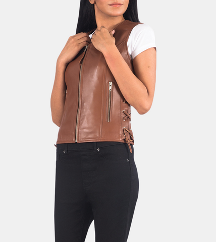 Astrede Women's Brown Leather Vest