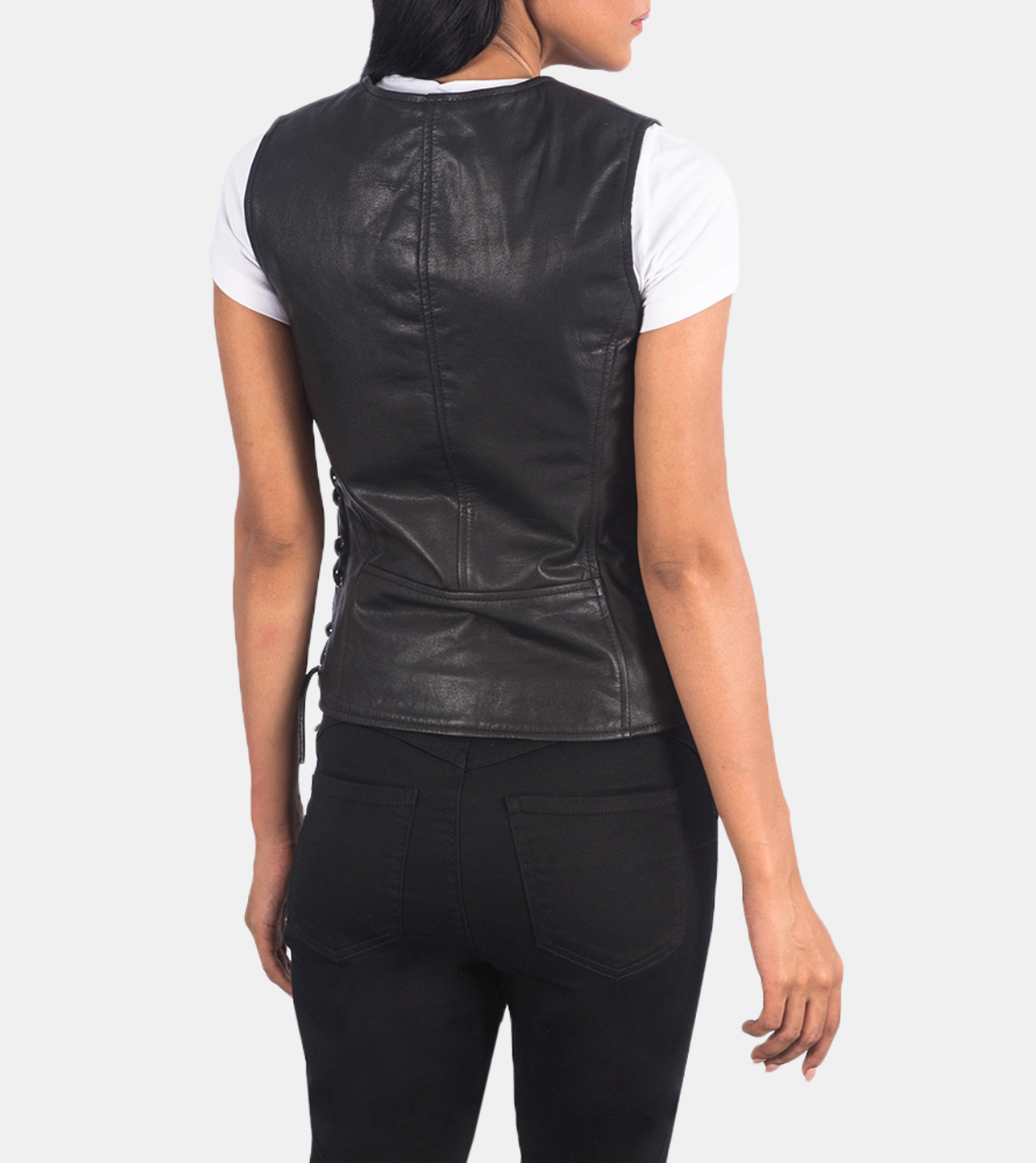 Idylla Women's Black Leather Vest Back