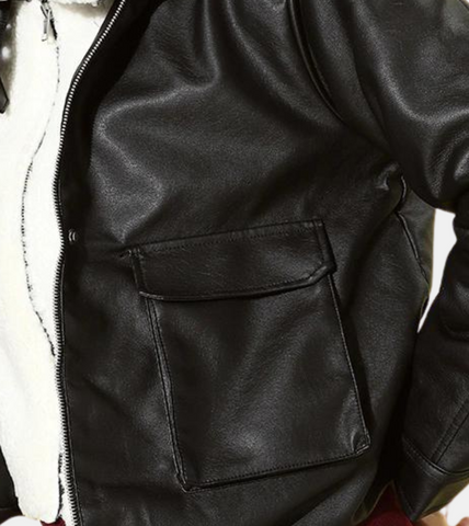Estelle Women's Black Leather Jacket Pocket