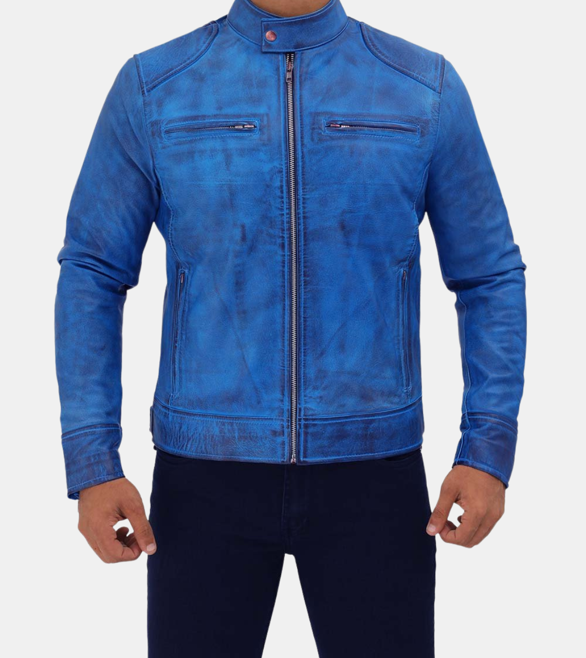 Conrad Men's Sapphire Distressed Leather Jacket